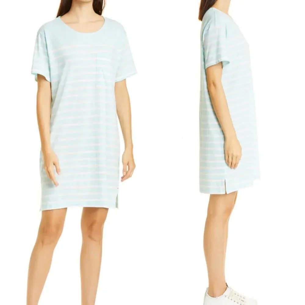 La Ligne New Edie Knit T-Shirt Dress Pale Blue Ivory Size Medium